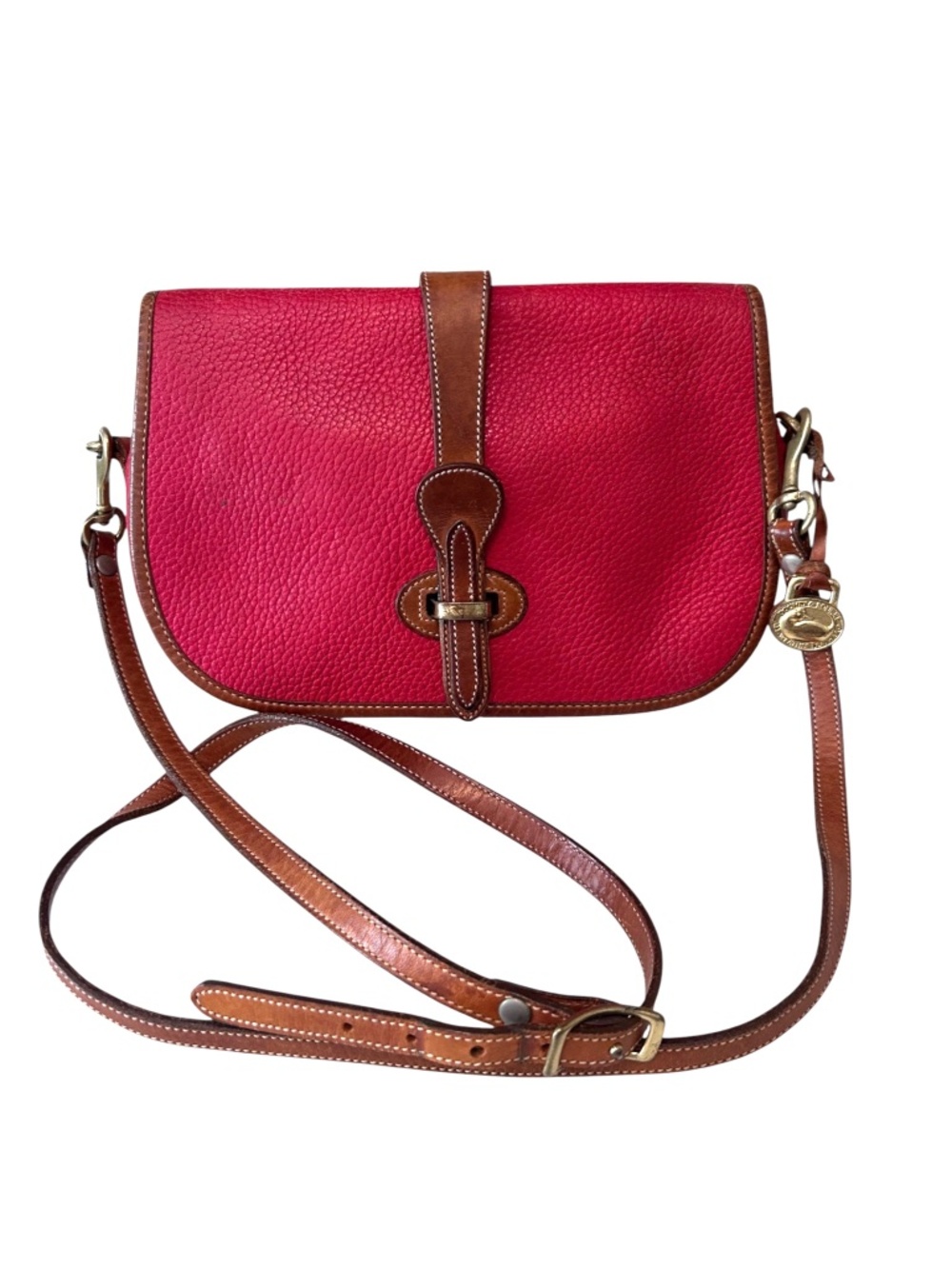 Vintage Dooney & Bourke All Weather Equestrian Red Pebbled Leather Crossbody Bag